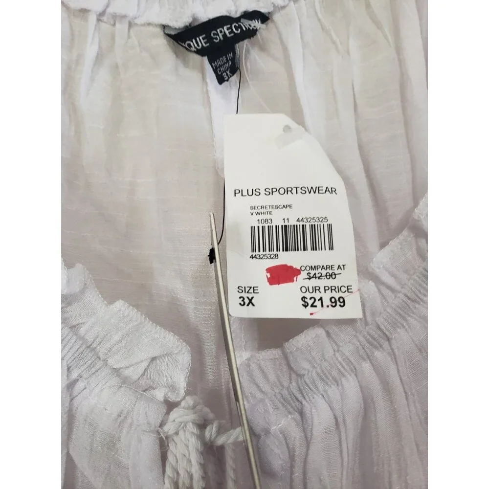Unique Spectrum Womens Plus 3X Top Off Shoulder Smocked Sheer Peasant Lace NWT - Picture 8 of 10